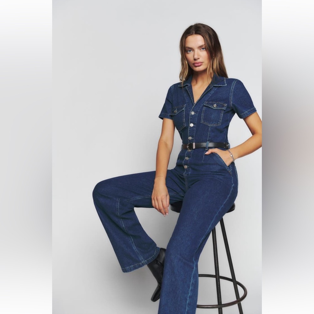 NWT Reformation James Wide Leg Denim Jumpsuit